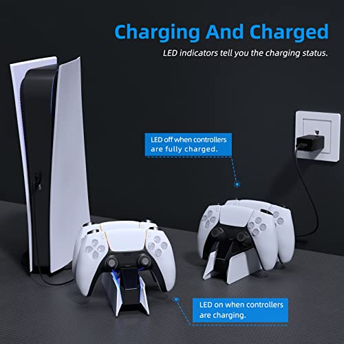 PS5 Controller Charging Station with Fast Dual Charging Dock PS5 Charger for Playstation 5 Dualsense Wireless Controller Accessories, Blue LED ON/Off Automatically When Charging and Fully Charged