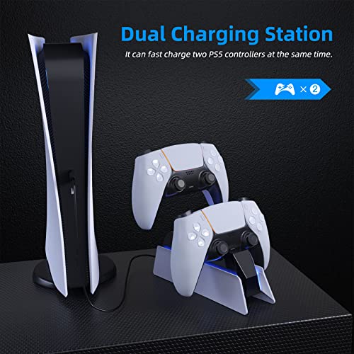 PS5 Controller Charging Station with Fast Dual Charging Dock PS5 Charger for Playstation 5 Dualsense Wireless Controller Accessories, Blue LED ON/Off Automatically When Charging and Fully Charged