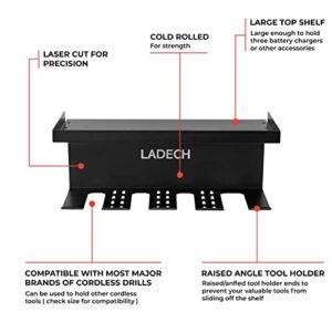 LADECH Cordless Drill Tool Organizer - Drill holder storage wall mount shelf rack and charging station to optimize garage organization and power tool storage (Drill holder & Shelf)