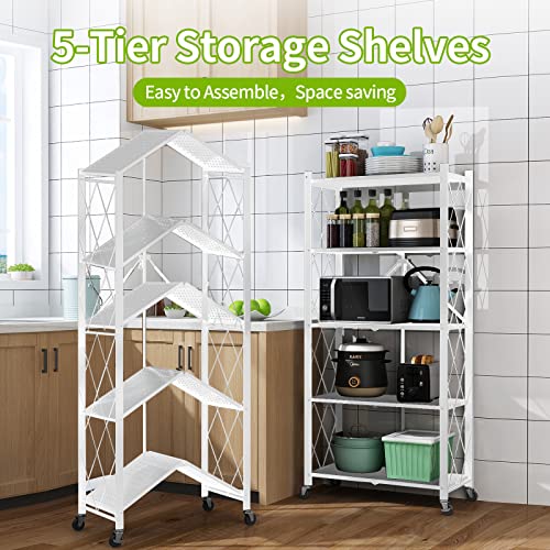 Mochubang Foldable Storage Shelves Unit, 5-Tier Folding Shelf Steel ...