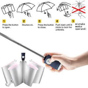 FDJASGY Silver Coating Layer Fabric Blocking UV 99.9% Sun Umbrella Compact Folding Travel Umbrella Automatic Folding Windproof Umbrellas For Men and Women (Pink)