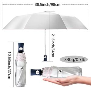 FDJASGY Silver Coating Layer Fabric Blocking UV 99.9% Sun Umbrella Compact Folding Travel Umbrella Automatic Folding Windproof Umbrellas For Men and Women (Pink)