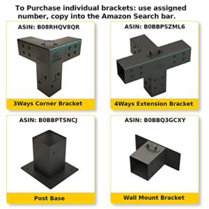 EZ Shades - DIY Pergola Brackets Kit for 4x4 Lumber, (4) Black Steel Corner Brackets and (4) Post Base,Powder Coated Pergola Hardware with Accessories. (EZFSG2)