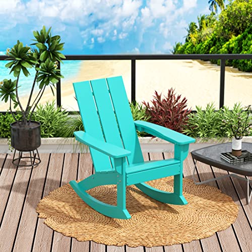 WO Home Furniture Adirondack Rocking Chair Set of 2 PCS Patio All-Weather and UV Protection for Any Outdoor Spaces (Turquoise)