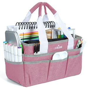 jjring craft organizer tote bag, art storage caddy with multiple pockets, pink sewing bag for art, craft, scrapbooking, school, medical, and office supplies storage