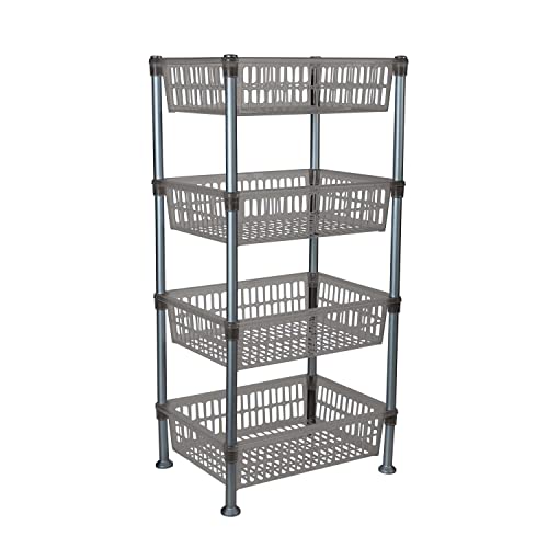 Kitchen Details 4 Tier Slim Basket Shelf Rack | Storage & Organizer | Kitchen | Bathroom | Laundry Room | Office | Good for Food and Kitchen Supplies | Smoke Grey