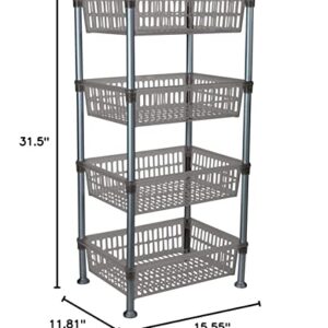 Kitchen Details 4 Tier Slim Basket Shelf Rack | Storage & Organizer | Kitchen | Bathroom | Laundry Room | Office | Good for Food and Kitchen Supplies | Smoke Grey