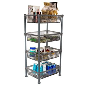 Kitchen Details 4 Tier Slim Basket Shelf Rack | Storage & Organizer | Kitchen | Bathroom | Laundry Room | Office | Good for Food and Kitchen Supplies | Smoke Grey