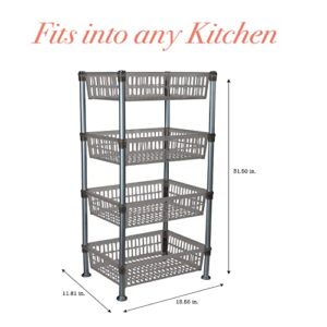 Kitchen Details 4 Tier Slim Basket Shelf Rack | Storage & Organizer | Kitchen | Bathroom | Laundry Room | Office | Good for Food and Kitchen Supplies | Smoke Grey