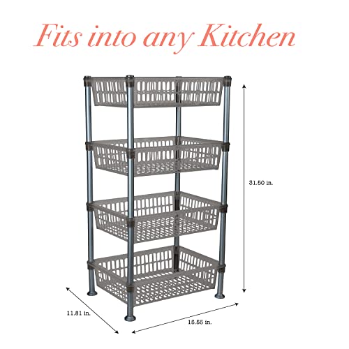 Kitchen Details 4 Tier Slim Basket Shelf Rack | Storage & Organizer | Kitchen | Bathroom | Laundry Room | Office | Good for Food and Kitchen Supplies | Smoke Grey