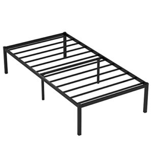 weehom twin bed frame 16 inch metal platform bed frames no box spring needed, mattress foundation, heavy duty steel slat support, large under-bed storage space, easy assembly, black