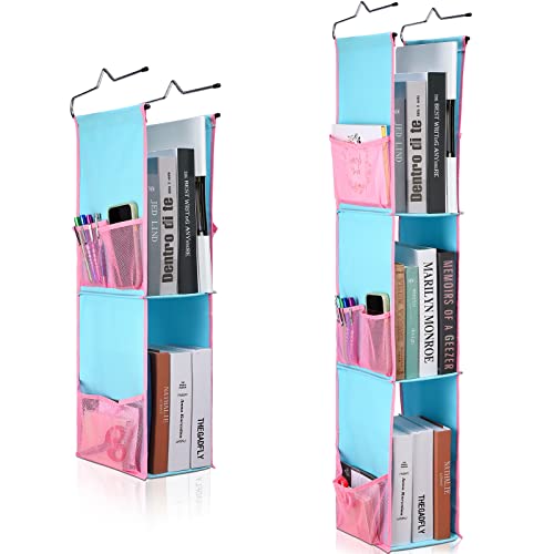 Yetene 2 Pieces Hanging Locker Accessories Shelves Includes 3 Shelf Hanging Locker Organizer and 2 Shelf Hanging Locker Organizer for School Teens Work Gym Closet Lock (Pink, Blue)