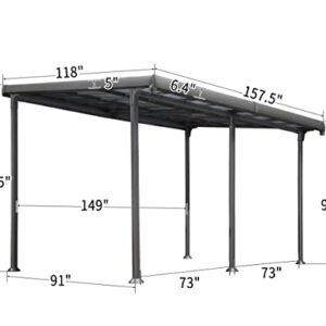 PURPLE LEAF Outdoor Polycarbonate Pergola 10' x 13' with Retractable Sun Shade Shelter Tilted Roof Patio Hardtop Pergola