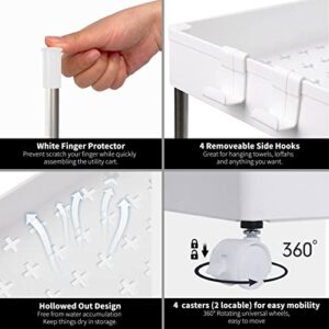 MELDEVO 4 Tier Slim Storage Cart Mobile Shelving Unit Organizer Slide Out Storage Rolling Utility Cart Tower Rack for Kitchen Bathroom Laundry Narrow Places, Plastic & Stainless Steel, White