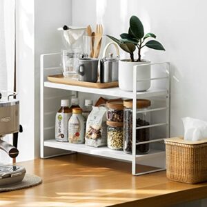 Spakoo Iron Countertop Shelf, Adjustable 3-Tier Cupboard Cabinet Organizers, Non-Perforated Corner Storage Shelves Rack for Kitchen, Bathroom on Table, White