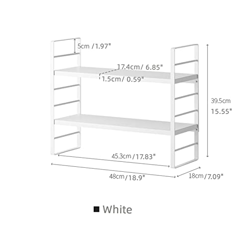 Spakoo Iron Countertop Shelf, Adjustable 3-Tier Cupboard Cabinet Organizers, Non-Perforated Corner Storage Shelves Rack for Kitchen, Bathroom on Table, White