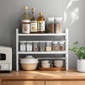 Spakoo Iron Countertop Shelf, Adjustable 3-Tier Cupboard Cabinet Organizers, Non-Perforated Corner Storage Shelves Rack for Kitchen, Bathroom on Table, White