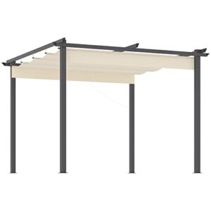 outsunny 10' x 10' retractable pergola canopy, patio gazebo, sun shelter with aluminum frame for outdoors, cream white