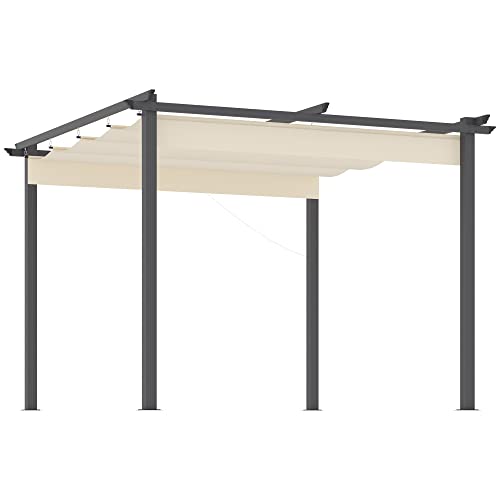 Outsunny 10' x 10' Retractable Pergola Canopy, Patio Gazebo, Sun Shelter with Aluminum Frame for Outdoors, Cream White