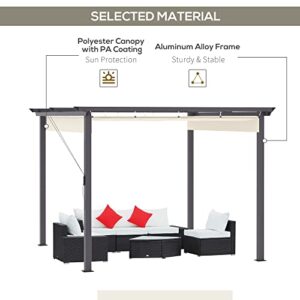 Outsunny 10' x 10' Retractable Pergola Canopy, Patio Gazebo, Sun Shelter with Aluminum Frame for Outdoors, Cream White