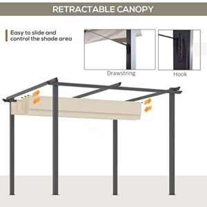 Outsunny 10' x 10' Retractable Pergola Canopy, Patio Gazebo, Sun Shelter with Aluminum Frame for Outdoors, Cream White