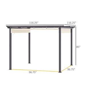 Outsunny 10' x 10' Retractable Pergola Canopy, Patio Gazebo, Sun Shelter with Aluminum Frame for Outdoors, Cream White