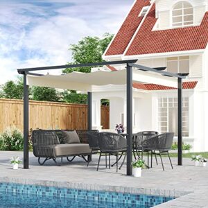 Outsunny 10' x 10' Retractable Pergola Canopy, Patio Gazebo, Sun Shelter with Aluminum Frame for Outdoors, Cream White