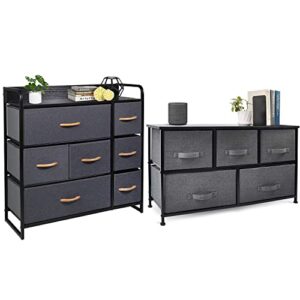 cerbior wide drawer dresser storage organizer closet shelves, sturdy steel frame wood top with easy pull fabric bins for clothing, blankets