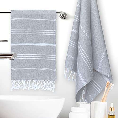 Blutao River Set of 2 Turkish Hand Towels for Bathroom & Kitchen - Decorative Turkish Hand Towel - Farmhouse Hand Towels Bathroom - 18x40 Bathroom Hand Towels Decorative Set - Light Gray