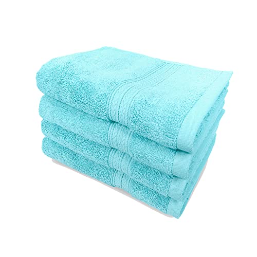 BHT Towels - 100% Cotton Thick & Large 600 GSM Hand Towel - Genuine Ringspun, Luxury Hotel & Spa Quality (Set of 4 Hand Towels, Light Turquoise)