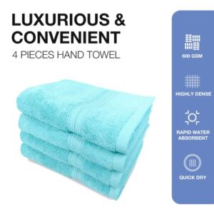 BHT Towels - 100% Cotton Thick & Large 600 GSM Hand Towel - Genuine Ringspun, Luxury Hotel & Spa Quality (Set of 4 Hand Towels, Light Turquoise)