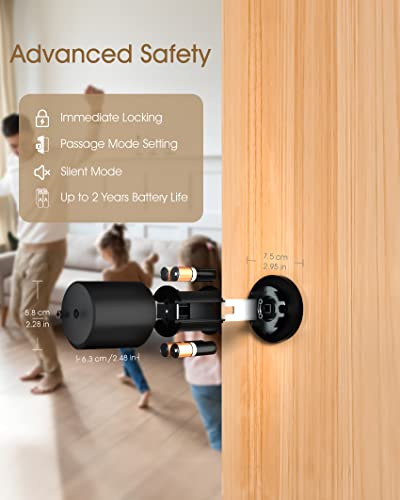 zincker Door Knob with Keypad Lock Interior Keyless Child Proof Electronic Pin Code Door Knob 5s Auto-Lock for Bedroom Apartment Garage Office Security Matte Black