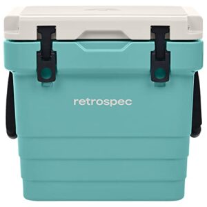 retrospec palisade rotomolded 25 qt cooler - fully insulated portable ice chest with built in bottle opener, tie-down slots & dry goods basket - large beach, camping & travel coolers - blue ridge