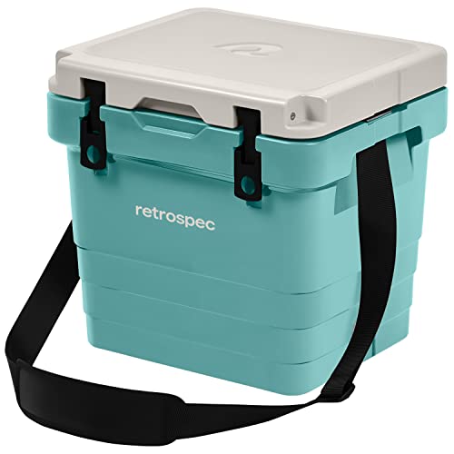 Retrospec Palisade Rotomolded 25 Qt Cooler - Fully Insulated Portable Ice Chest with Built in Bottle Opener, Tie-Down Slots & Dry Goods Basket - Large Beach, Camping & Travel Coolers - Blue Ridge
