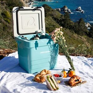 Retrospec Palisade Rotomolded 25 Qt Cooler - Fully Insulated Portable Ice Chest with Built in Bottle Opener, Tie-Down Slots & Dry Goods Basket - Large Beach, Camping & Travel Coolers - Blue Ridge