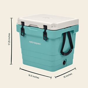 Retrospec Palisade Rotomolded 25 Qt Cooler - Fully Insulated Portable Ice Chest with Built in Bottle Opener, Tie-Down Slots & Dry Goods Basket - Large Beach, Camping & Travel Coolers - Blue Ridge