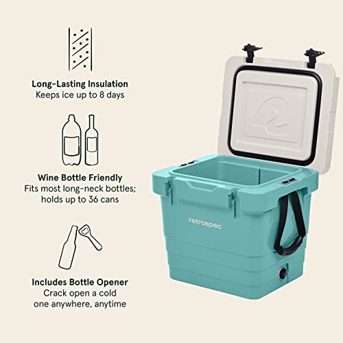 Retrospec Palisade Rotomolded 25 Qt Cooler - Fully Insulated Portable Ice Chest with Built in Bottle Opener, Tie-Down Slots & Dry Goods Basket - Large Beach, Camping & Travel Coolers - Blue Ridge