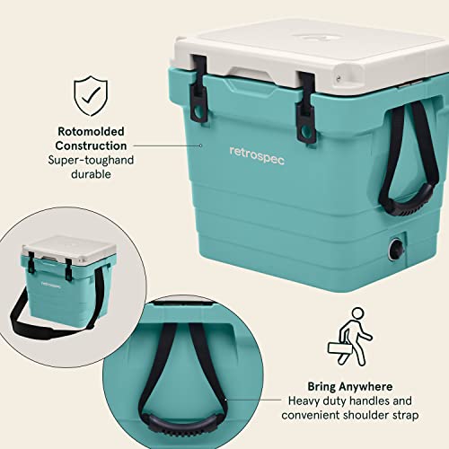 Retrospec Palisade Rotomolded 25 Qt Cooler - Fully Insulated Portable Ice Chest with Built in Bottle Opener, Tie-Down Slots & Dry Goods Basket - Large Beach, Camping & Travel Coolers - Blue Ridge
