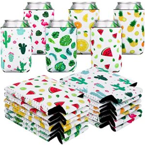 adxco 12 pieces can cooler sleeves neoprene thick can sleeves soda beverage can cover beer cooler bag for tropical summer beach parties, picnics, bbqs (5.1 x 3.9 inch)