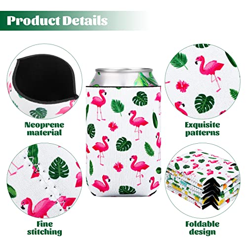 ADXCO 12 Pieces Can Cooler Sleeves Neoprene Thick Can Sleeves Soda Beverage Can Cover Beer Cooler Bag for Tropical Summer Beach Parties, Picnics, BBQs (5.1 x 3.9 Inch)