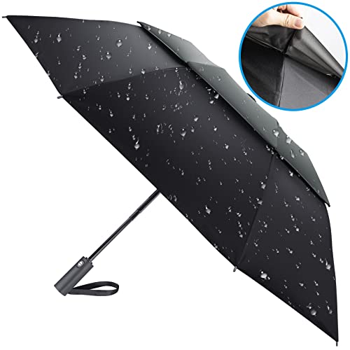 Vuteehy Windproof Umbrella, Travel Umbrella for Rain with 16 Ribs Double Canopy Vented, Waterproof Folding Umbrella with Inverted Design, Auto Open Close - Compact Rain Umbrella for Men and Women