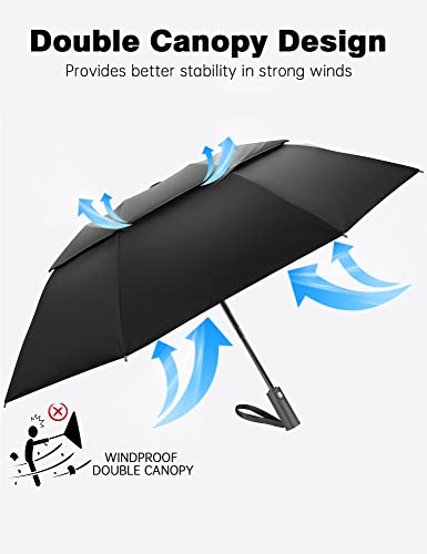 Vuteehy Windproof Umbrella, Travel Umbrella for Rain with 16 Ribs Double Canopy Vented, Waterproof Folding Umbrella with Inverted Design, Auto Open Close - Compact Rain Umbrella for Men and Women