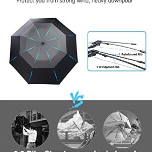 Vuteehy Windproof Umbrella, Travel Umbrella for Rain with 16 Ribs Double Canopy Vented, Waterproof Folding Umbrella with Inverted Design, Auto Open Close - Compact Rain Umbrella for Men and Women