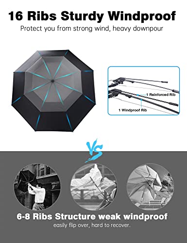 Vuteehy Windproof Umbrella, Travel Umbrella for Rain with 16 Ribs Double Canopy Vented, Waterproof Folding Umbrella with Inverted Design, Auto Open Close - Compact Rain Umbrella for Men and Women