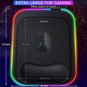 Gimars RGB Mouse Pad with Wrist Rest Support,12 x 10 inch Extra Large Ergonomic Gaming Mouse Pad with 11 LED Lighting Modes,Non-Slip Rubber Base,Lycra Fabric for Laptop, Computer, PC Gaming