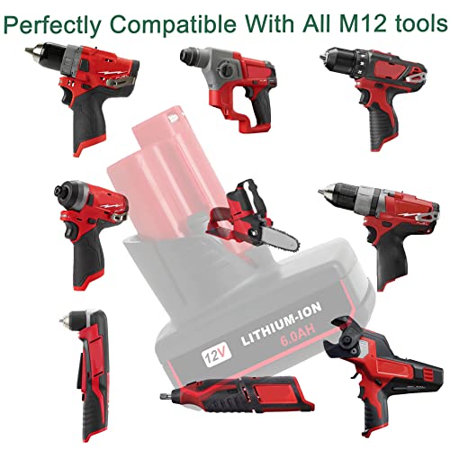 VOLT1799 2Pack 6.0Ah 12V Lithium Battery Replacement for Milwaukee M12 Battery,Compatible with Milwaukee M12 Cordless Power 48-11-2401 48-11-2402 48-59-1812 48-11-2411 48-11-2420 48-59-2401 2510-20