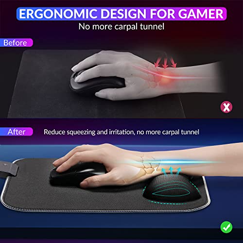 Gimars RGB Mouse Pad with Wrist Rest Support,12 x 10 inch Extra Large Ergonomic Gaming Mouse Pad with 11 LED Lighting Modes,Non-Slip Rubber Base,Lycra Fabric for Laptop, Computer, PC Gaming