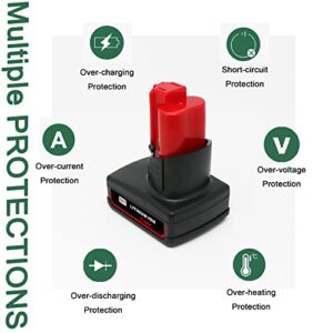 VOLT1799 2Pack 6.0Ah 12V Lithium Battery Replacement for Milwaukee M12 Battery,Compatible with Milwaukee M12 Cordless Power 48-11-2401 48-11-2402 48-59-1812 48-11-2411 48-11-2420 48-59-2401 2510-20