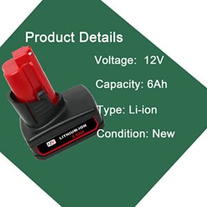 VOLT1799 2Pack 6.0Ah 12V Lithium Battery Replacement for Milwaukee M12 Battery,Compatible with Milwaukee M12 Cordless Power 48-11-2401 48-11-2402 48-59-1812 48-11-2411 48-11-2420 48-59-2401 2510-20