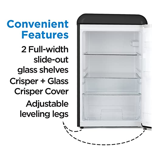 Commercial Cool CCRR4ALB 4.4 Cu. Ft, Vintage Style 2 Slide-Out Glass Shelves Refrigerator, Black